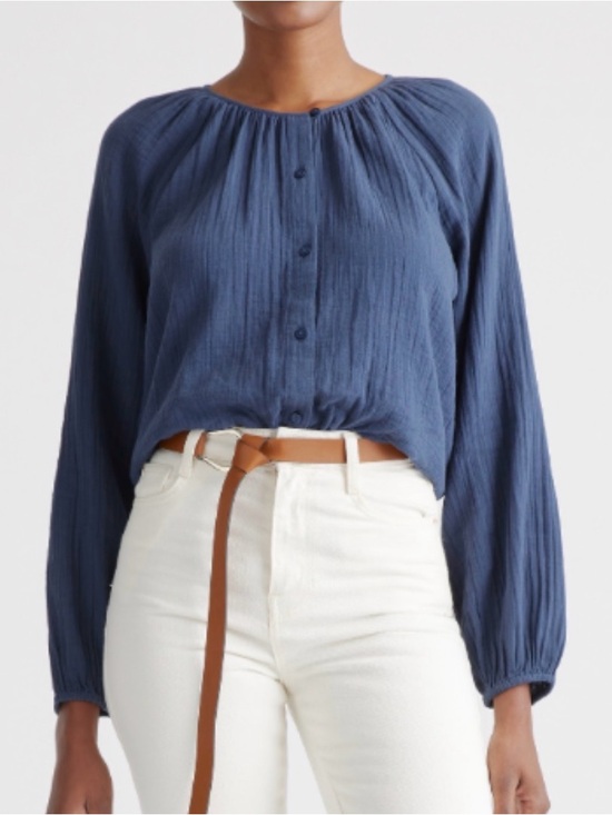 Quince Tops - Like New Quince Indigo Organic Cotton Gauze Peasant Blouse Size S
